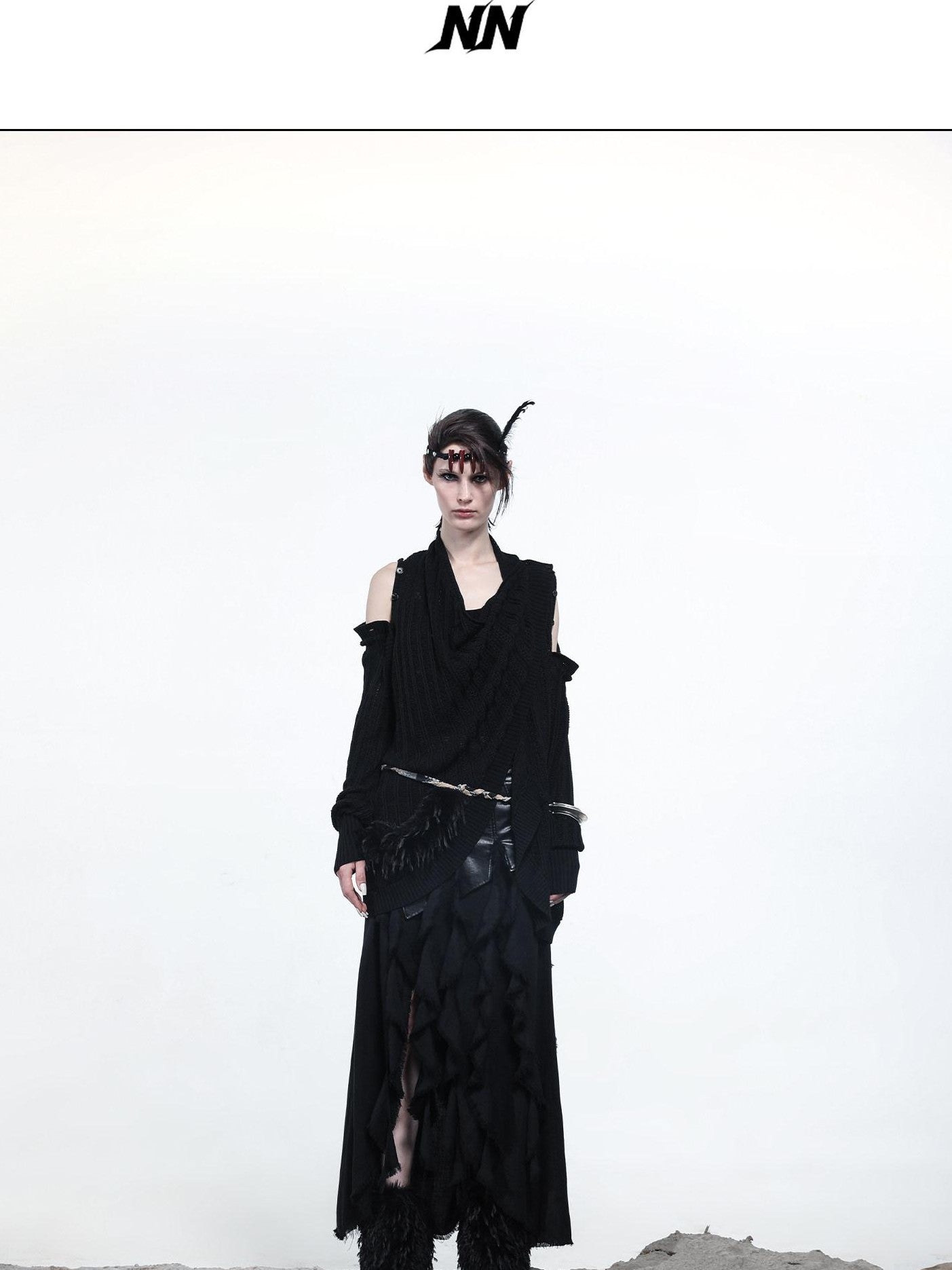 NORTH NODE Mesh Distressed Button Deconstructed Women&