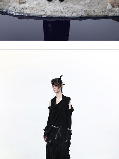 NORTH NODE Mesh Distressed Button Deconstructed Women&