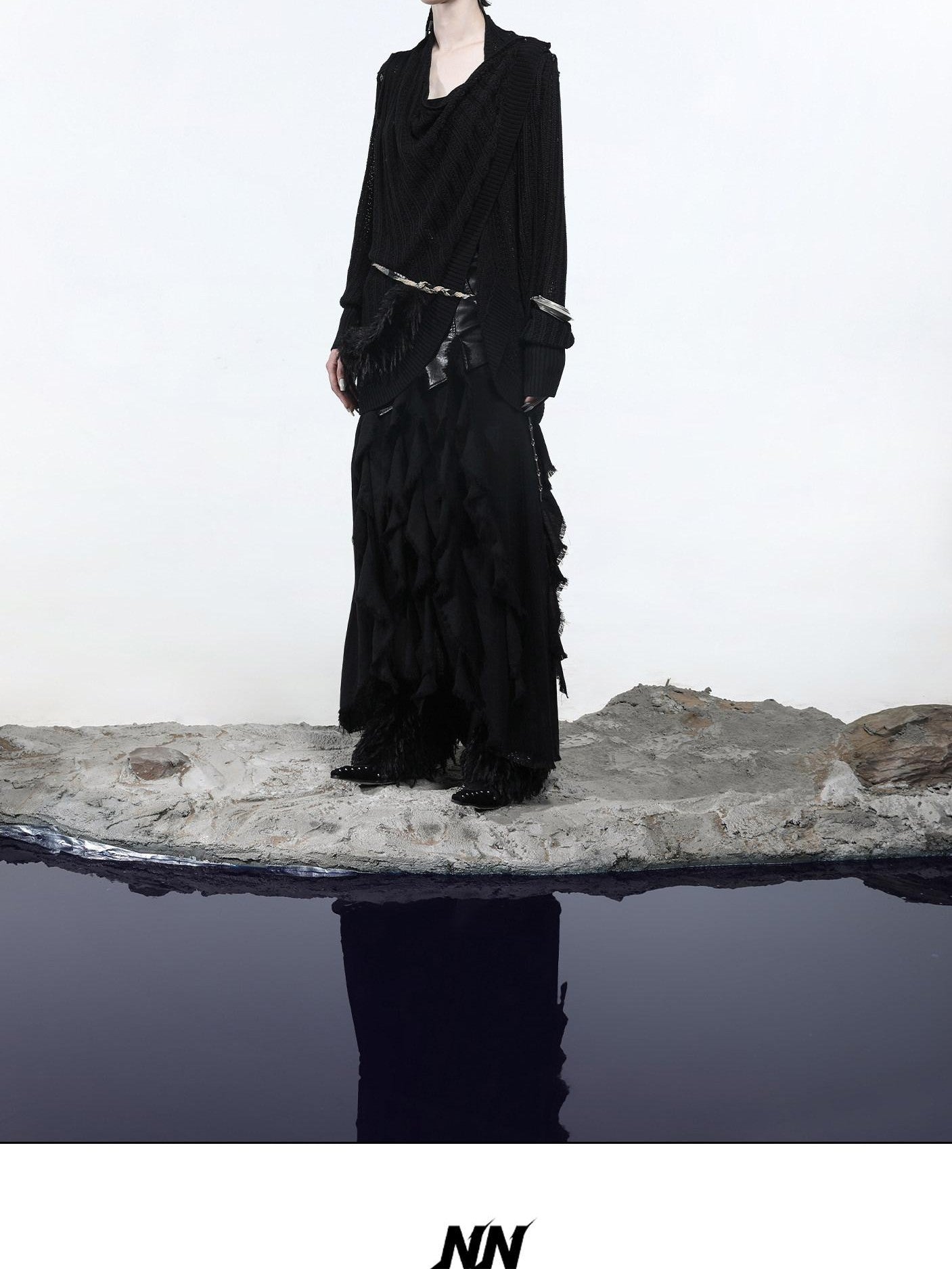 NORTH NODE Mesh Distressed Button Deconstructed Women&