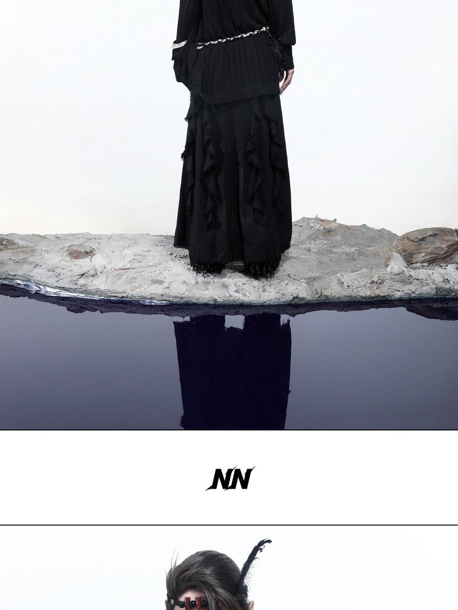 NORTH NODE Mesh Distressed Button Deconstructed Women&