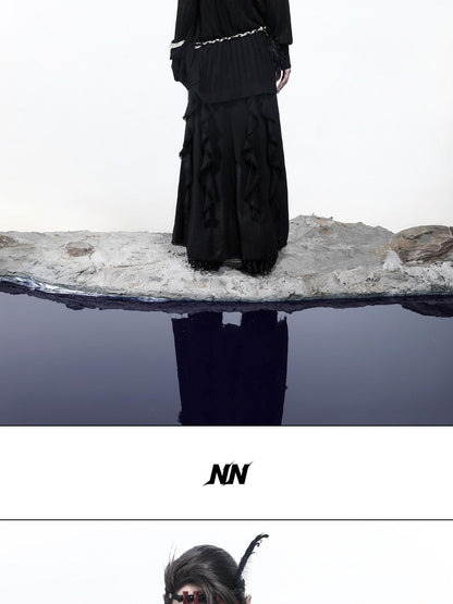 NORTH NODE Mesh Distressed Button Deconstructed Women&