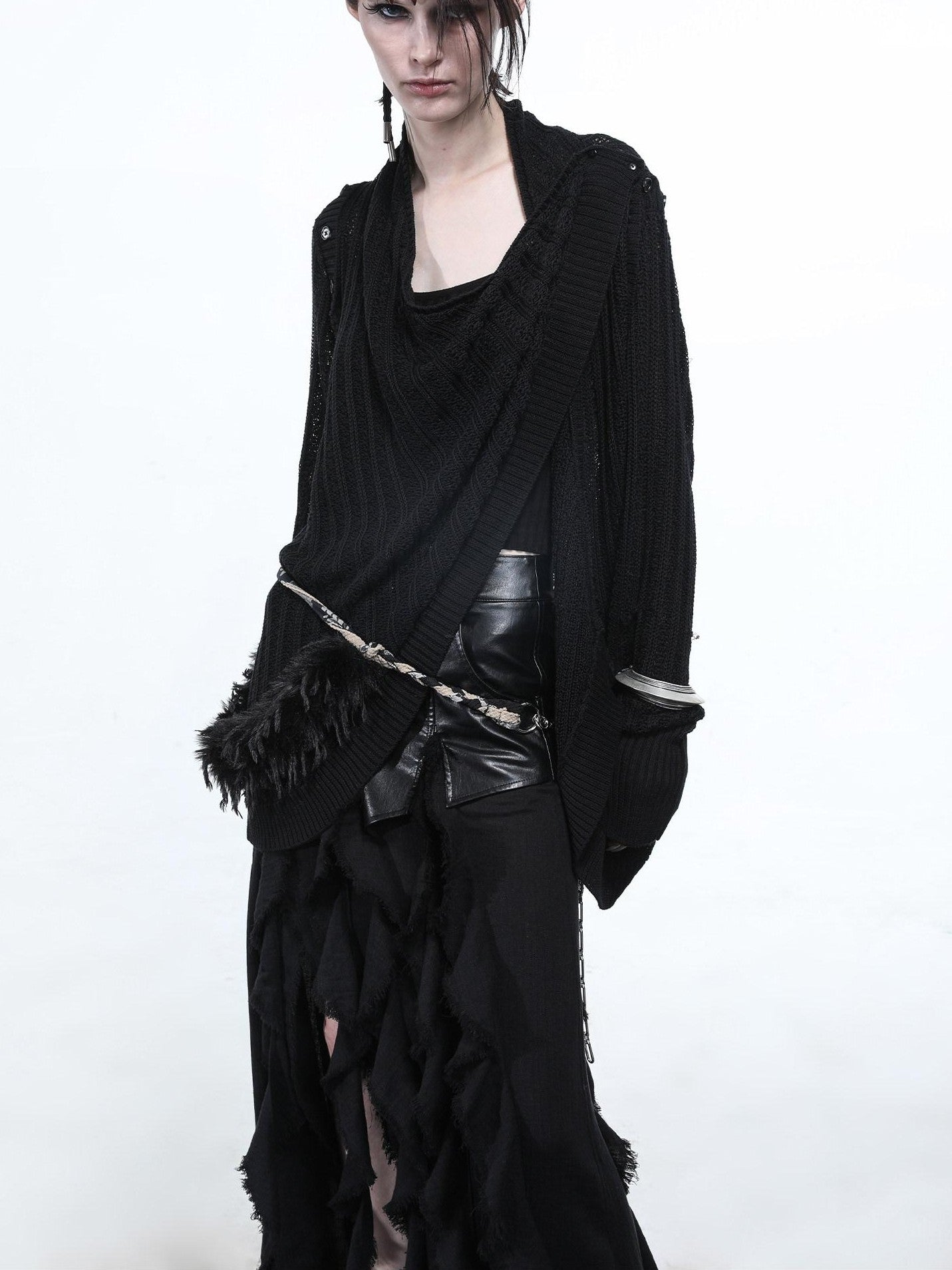 NORTH NODE Mesh Distressed Button Deconstructed Women&