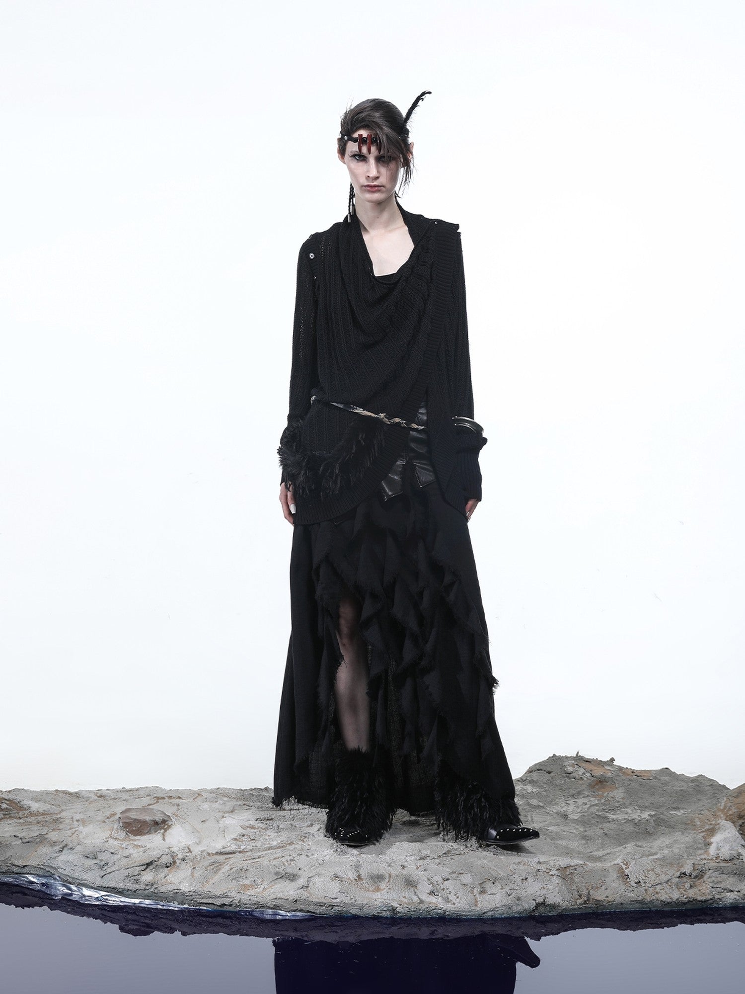 NORTH NODE Mesh Distressed Button Deconstructed Women&