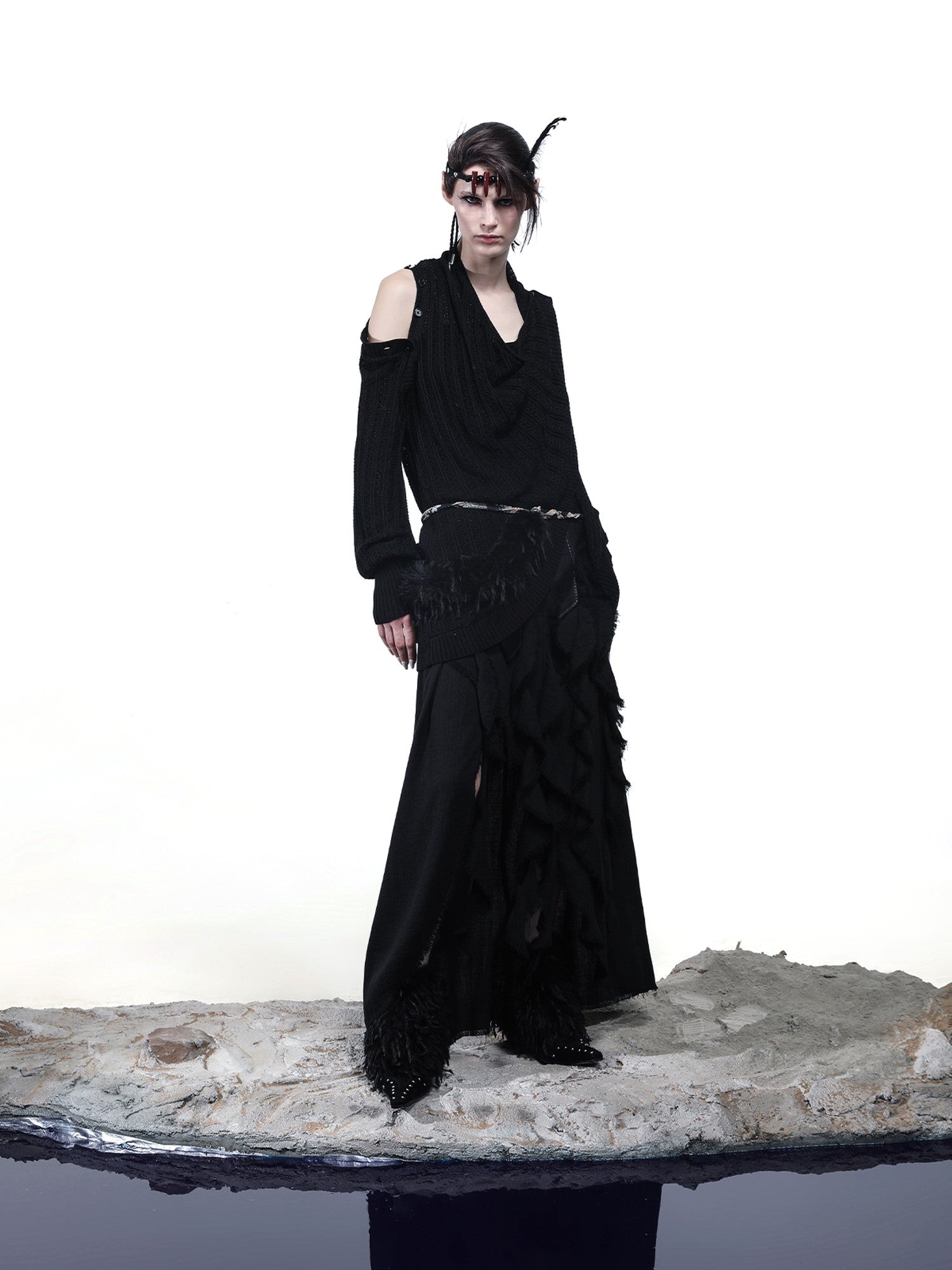 NORTH NODE Mesh Distressed Button Deconstructed Women&