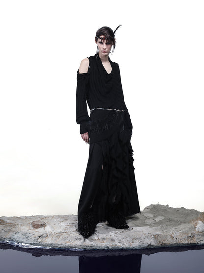 NORTH NODE Mesh Distressed Button Deconstructed Women&
