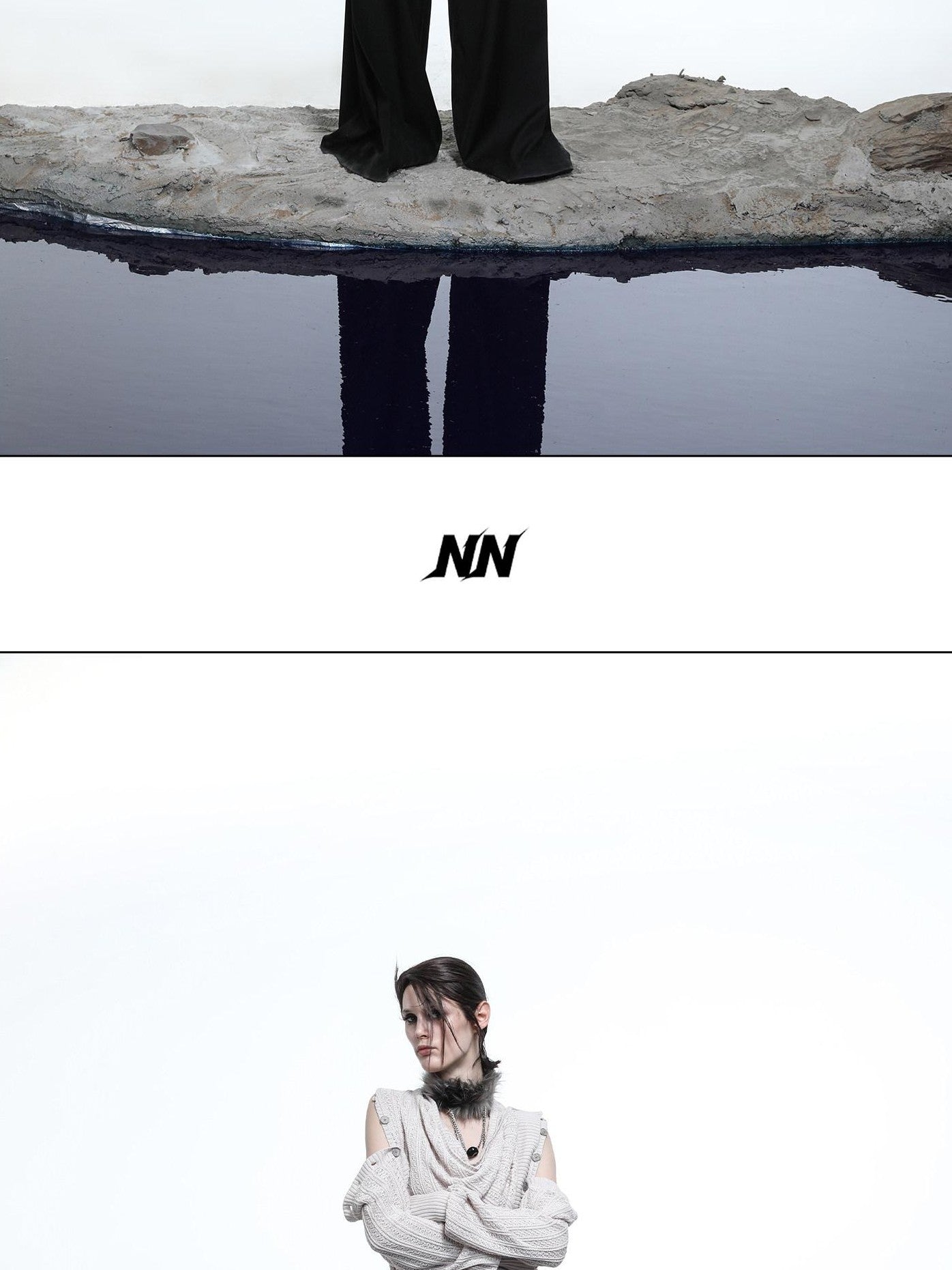 NORTH NODE Mesh Distressed Button Deconstructed Women&