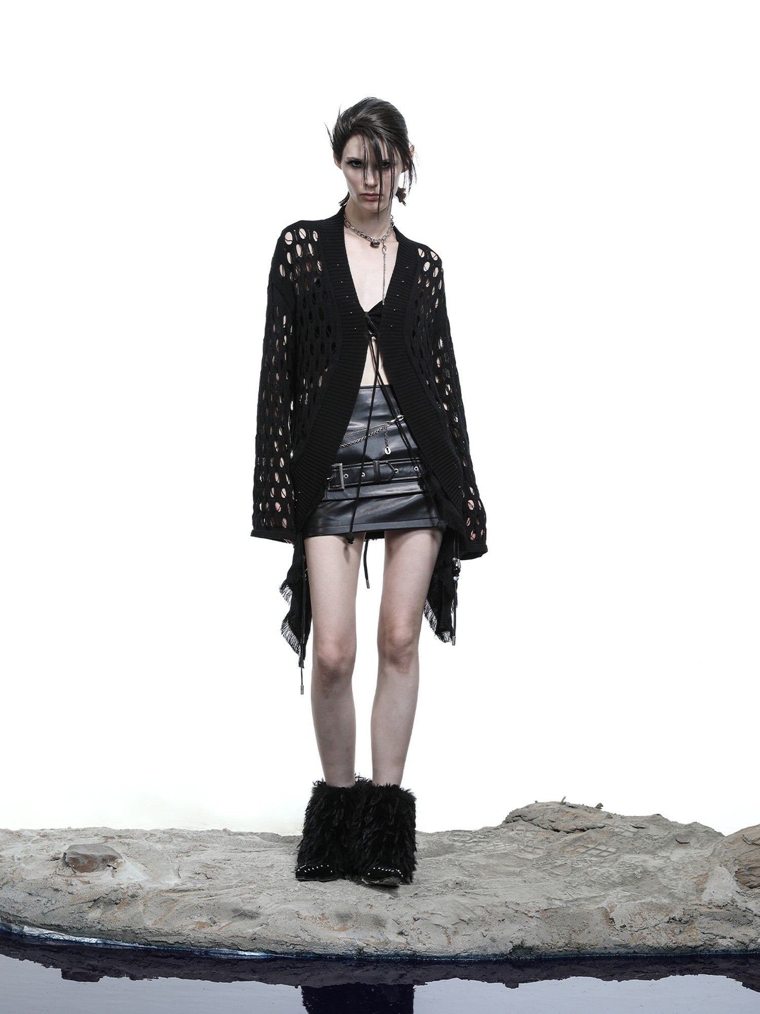 NORTH NODE Mesh Distressed Ruffle Patchwork Women&
