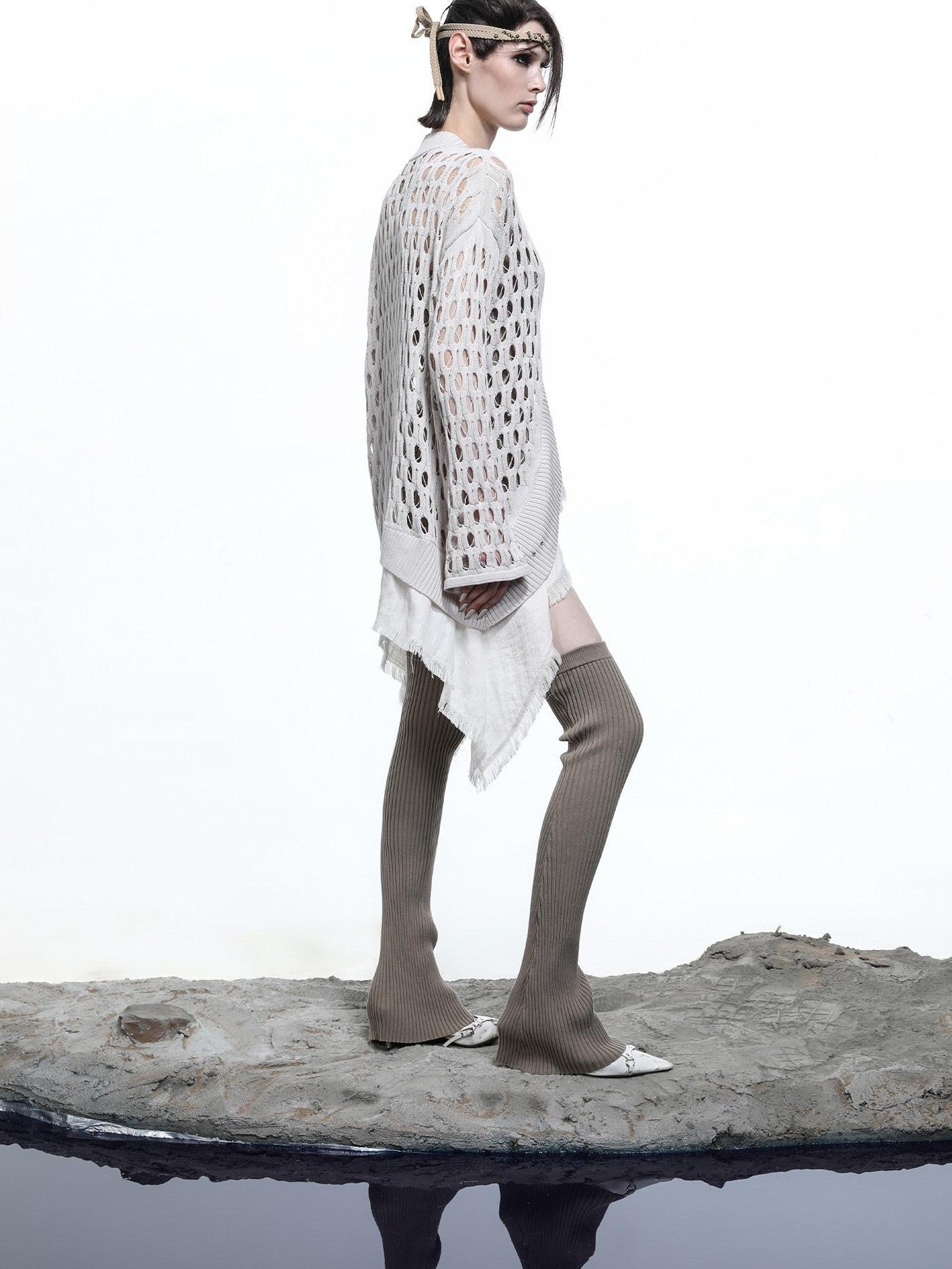 NORTH NODE Mesh Distressed Ruffle Patchwork Women&