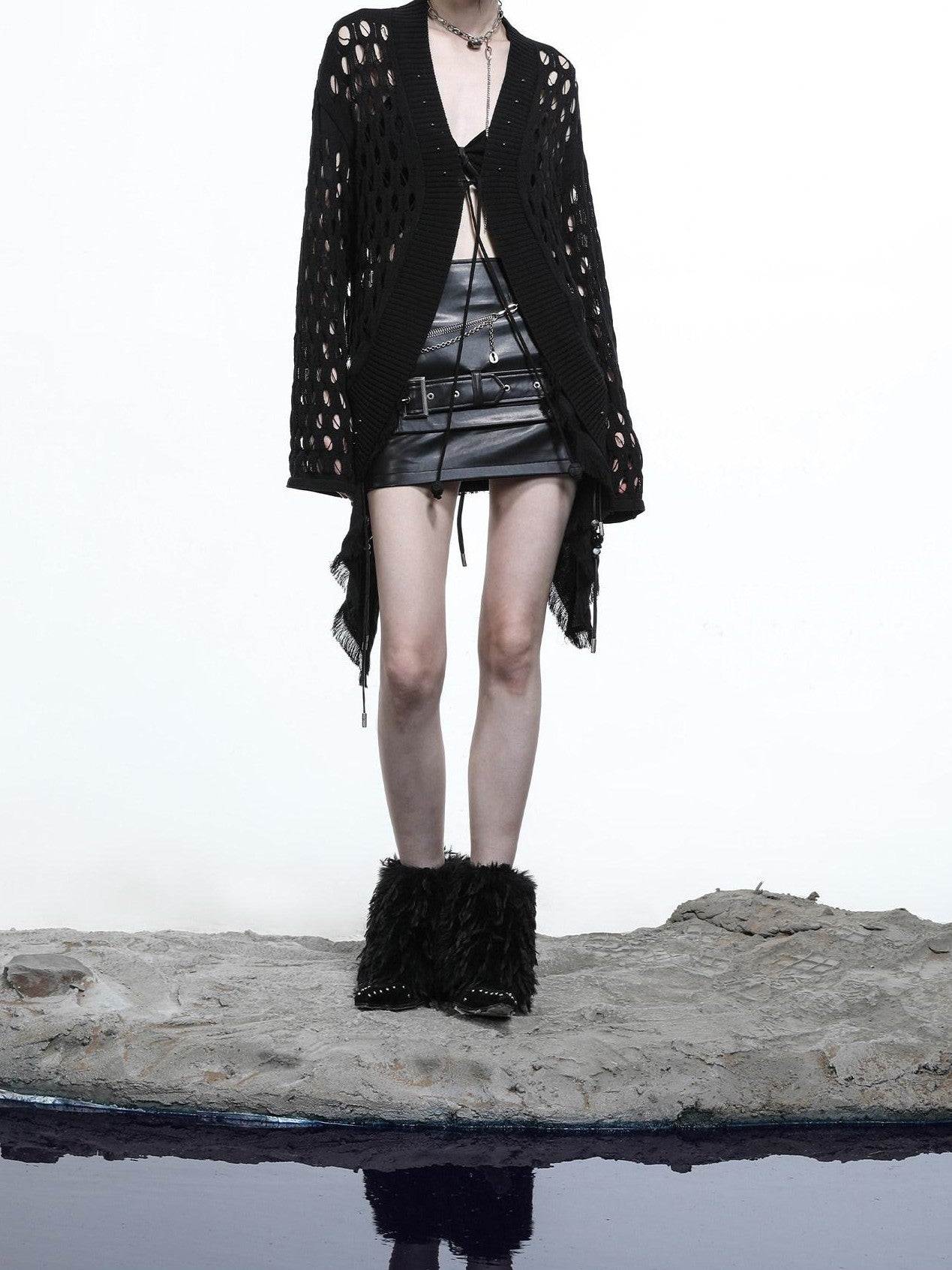 NORTH NODE Mesh Distressed Ruffle Patchwork Women&