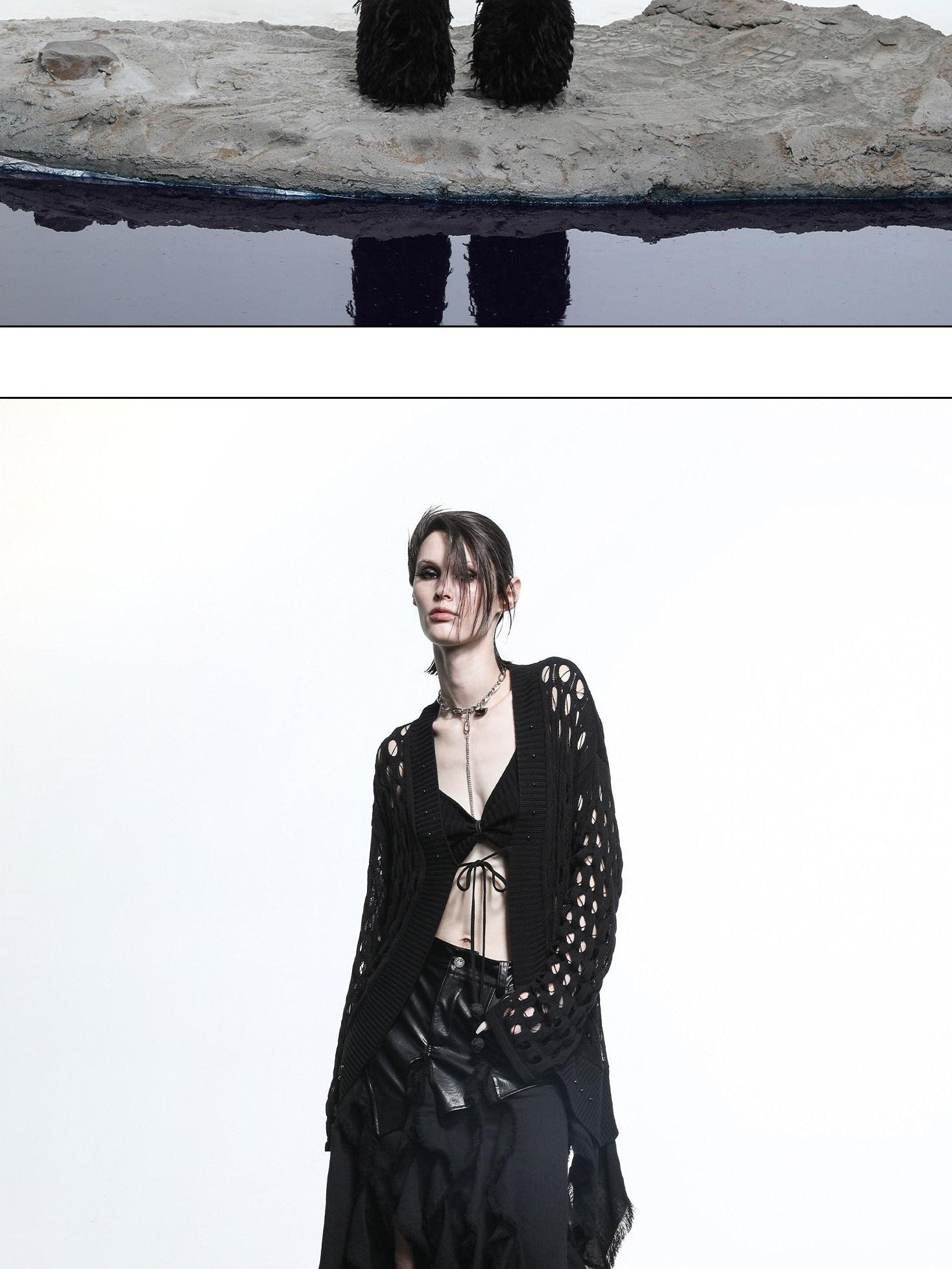 NORTH NODE Mesh Distressed Ruffle Patchwork Women&