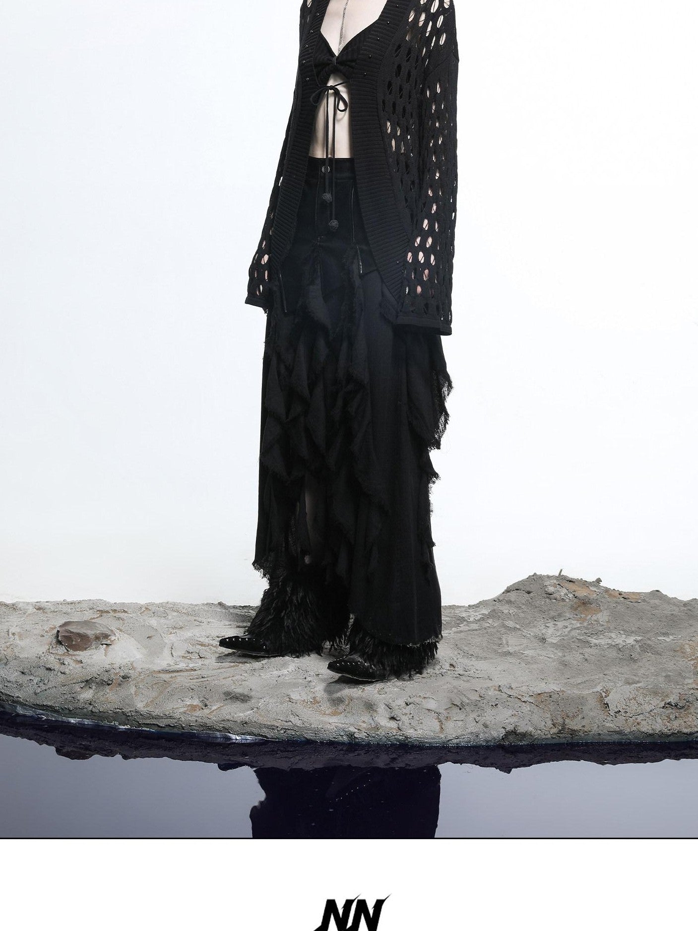 NORTH NODE Mesh Distressed Ruffle Patchwork Women&