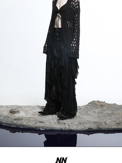 NORTH NODE Mesh Distressed Ruffle Patchwork Women&