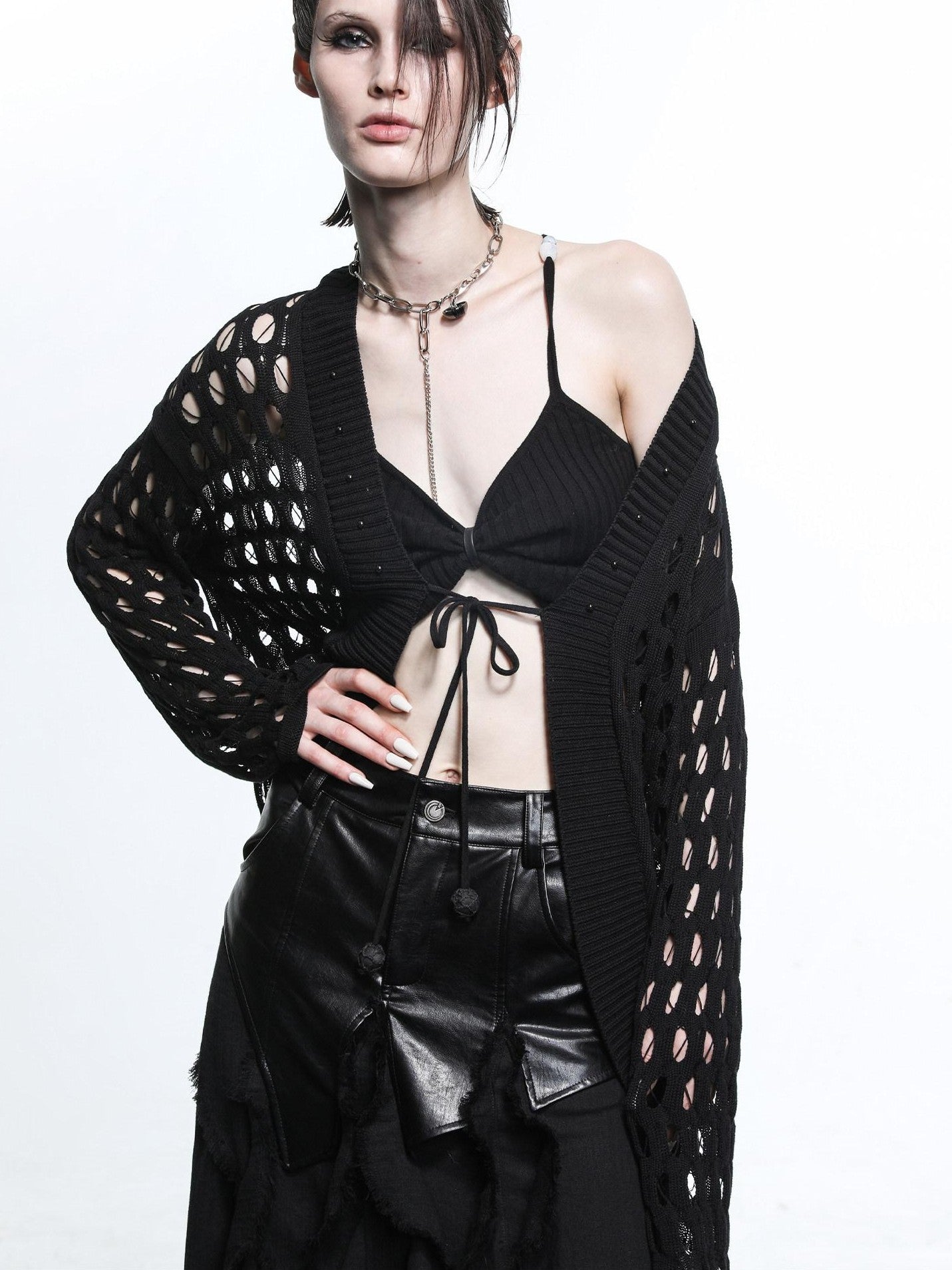 NORTH NODE Mesh Distressed Ruffle Patchwork Women&