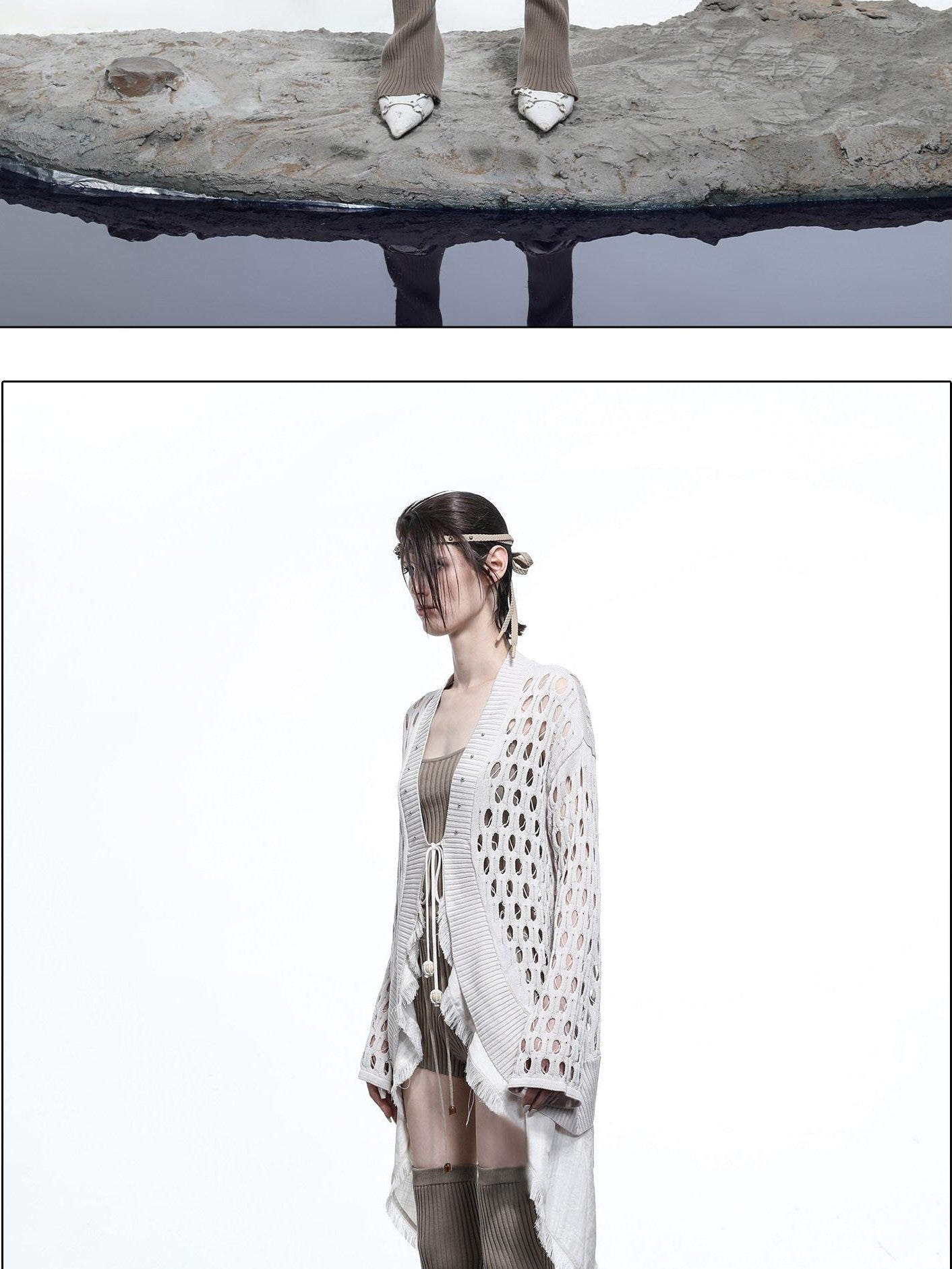 NORTH NODE Mesh Distressed Ruffle Patchwork Women&