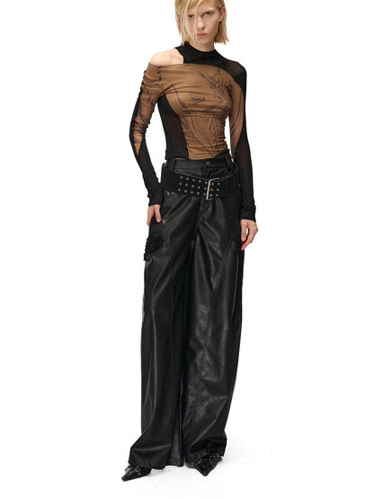 NORTH NODE Mesh Print Patchwork Half High Neck Women&