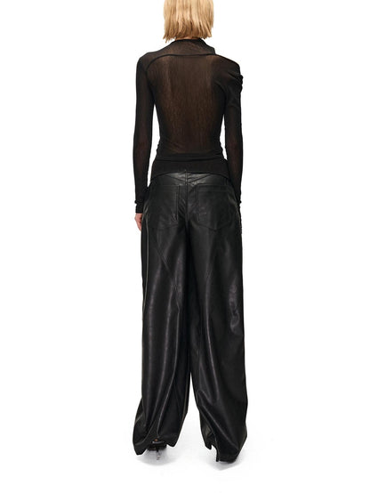 NORTH NODE Mesh Print Patchwork Half High Neck Women&
