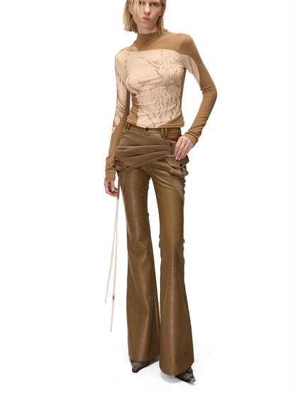 NORTH NODE Mesh Print Patchwork Half High Neck Women&