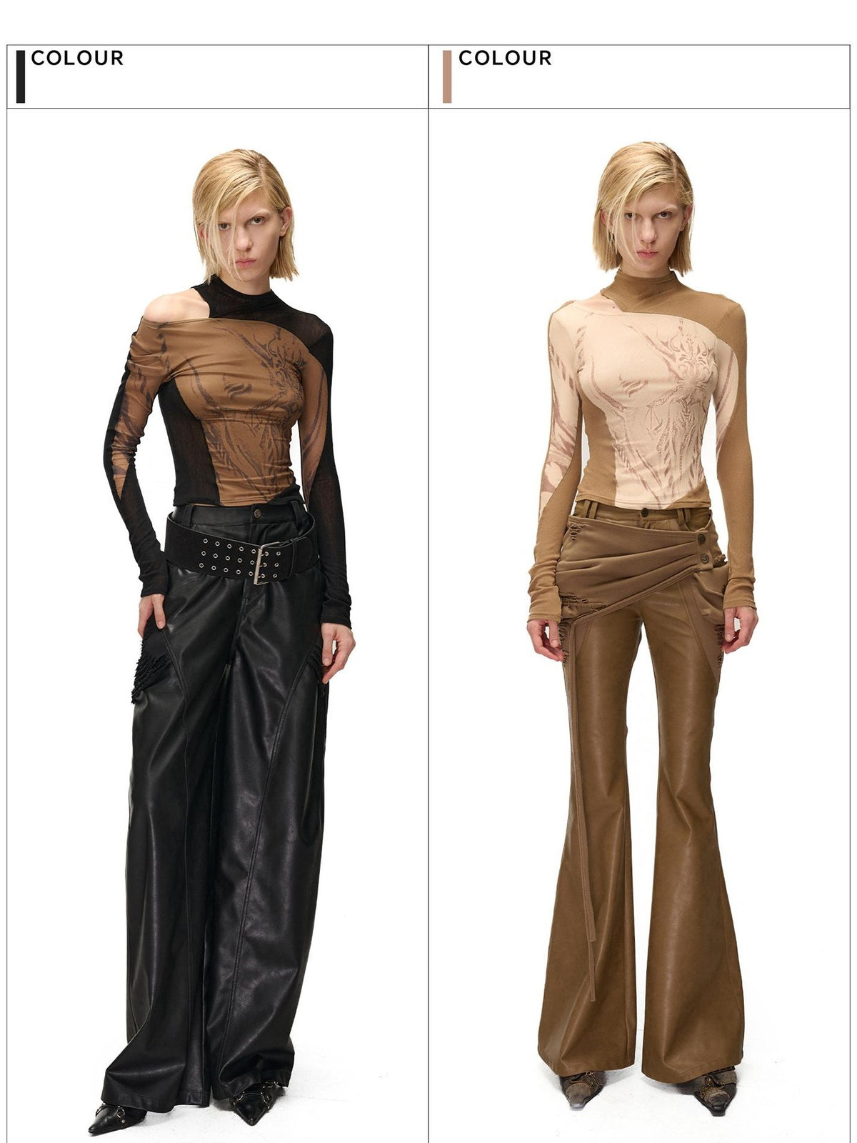 NORTH NODE Mesh Print Patchwork Half High Neck Women&