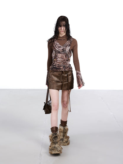 NORTH NODE Mesh Splice Beaded Print High Neck Women&