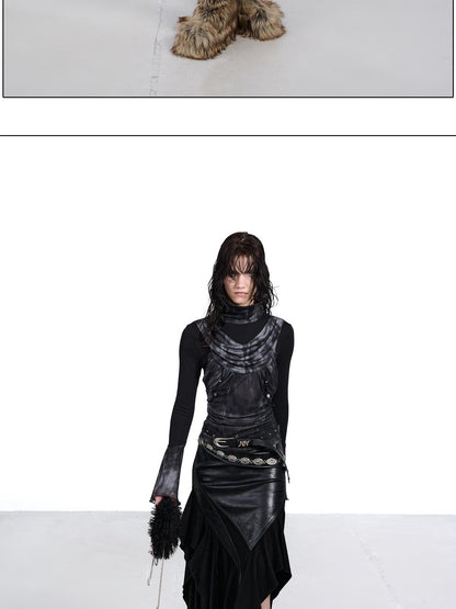 NORTH NODE Mesh Splice Beaded Print High Neck Women&