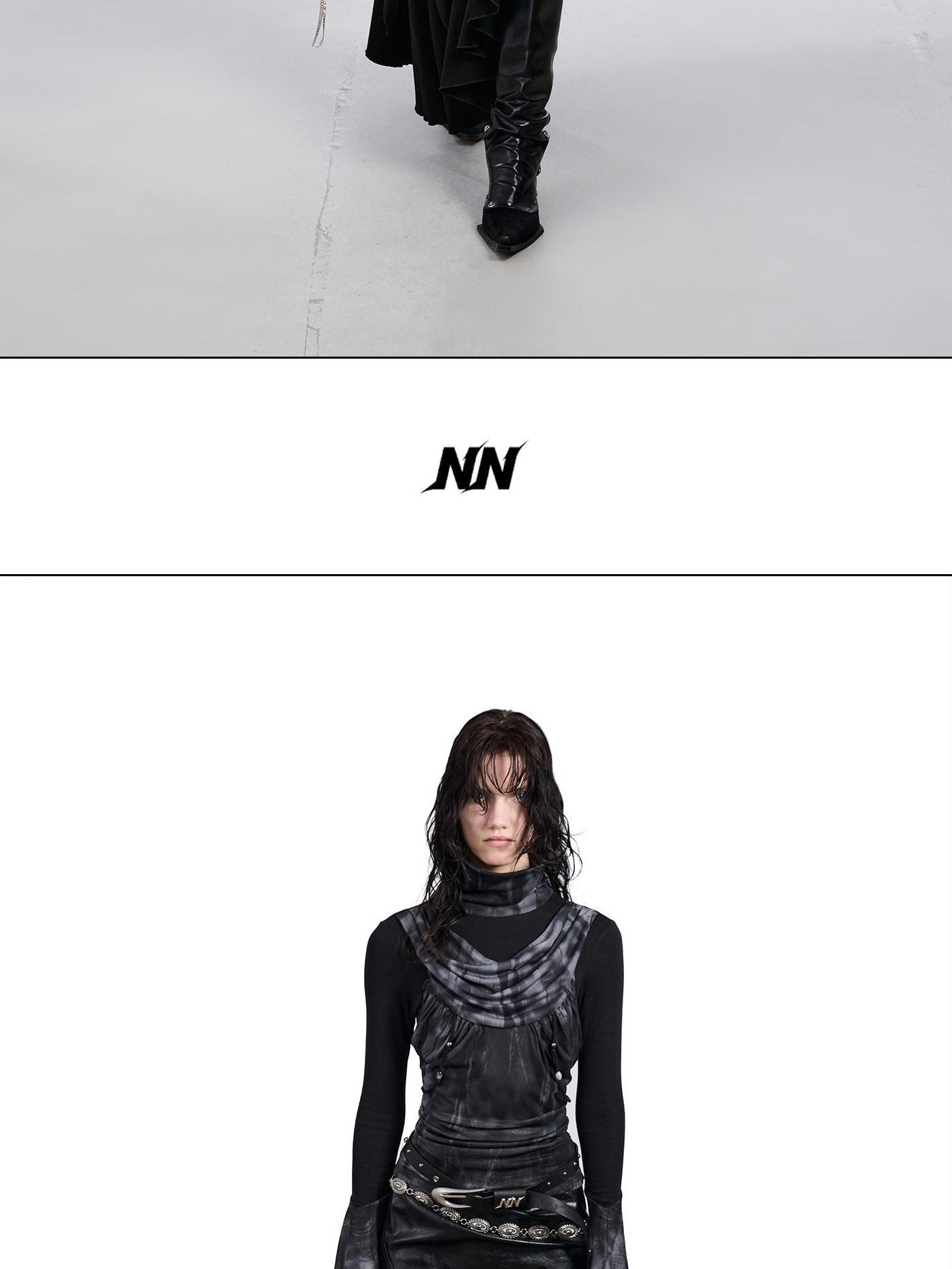 NORTH NODE Mesh Splice Beaded Print High Neck Women&