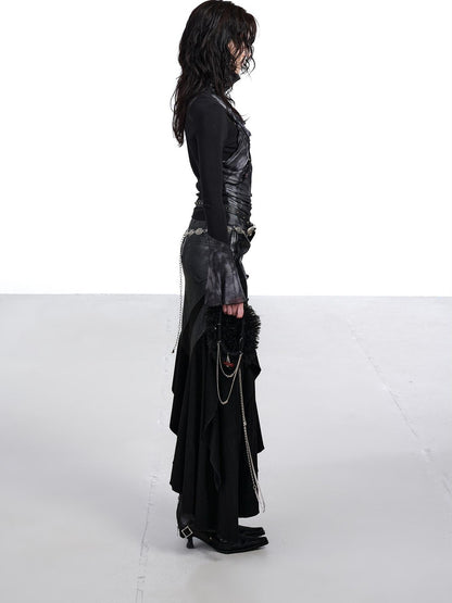NORTH NODE Mesh Splice Beaded Print High Neck Women&