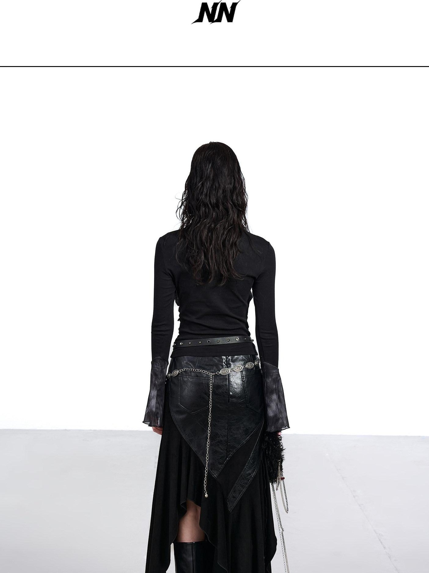 NORTH NODE Mesh Splice Beaded Print High Neck Women&