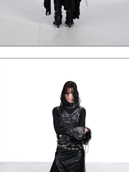 NORTH NODE Mesh Splice Beaded Print High Neck Women&