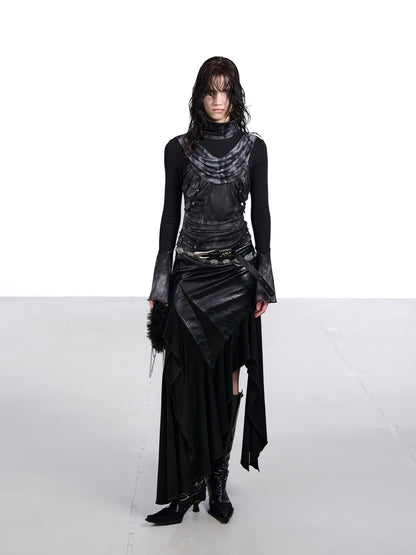 NORTH NODE Mesh Splice Beaded Print High Neck Women&