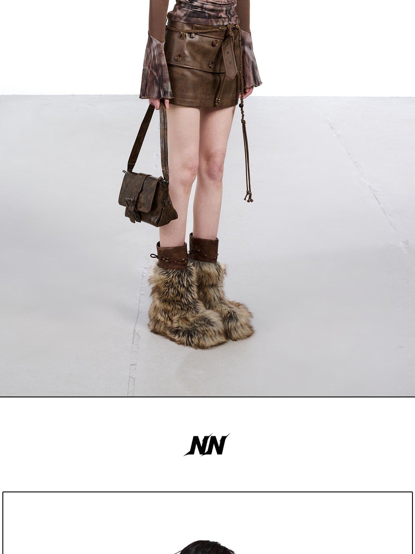 NORTH NODE Mesh Splice Beaded Print High Neck Women&