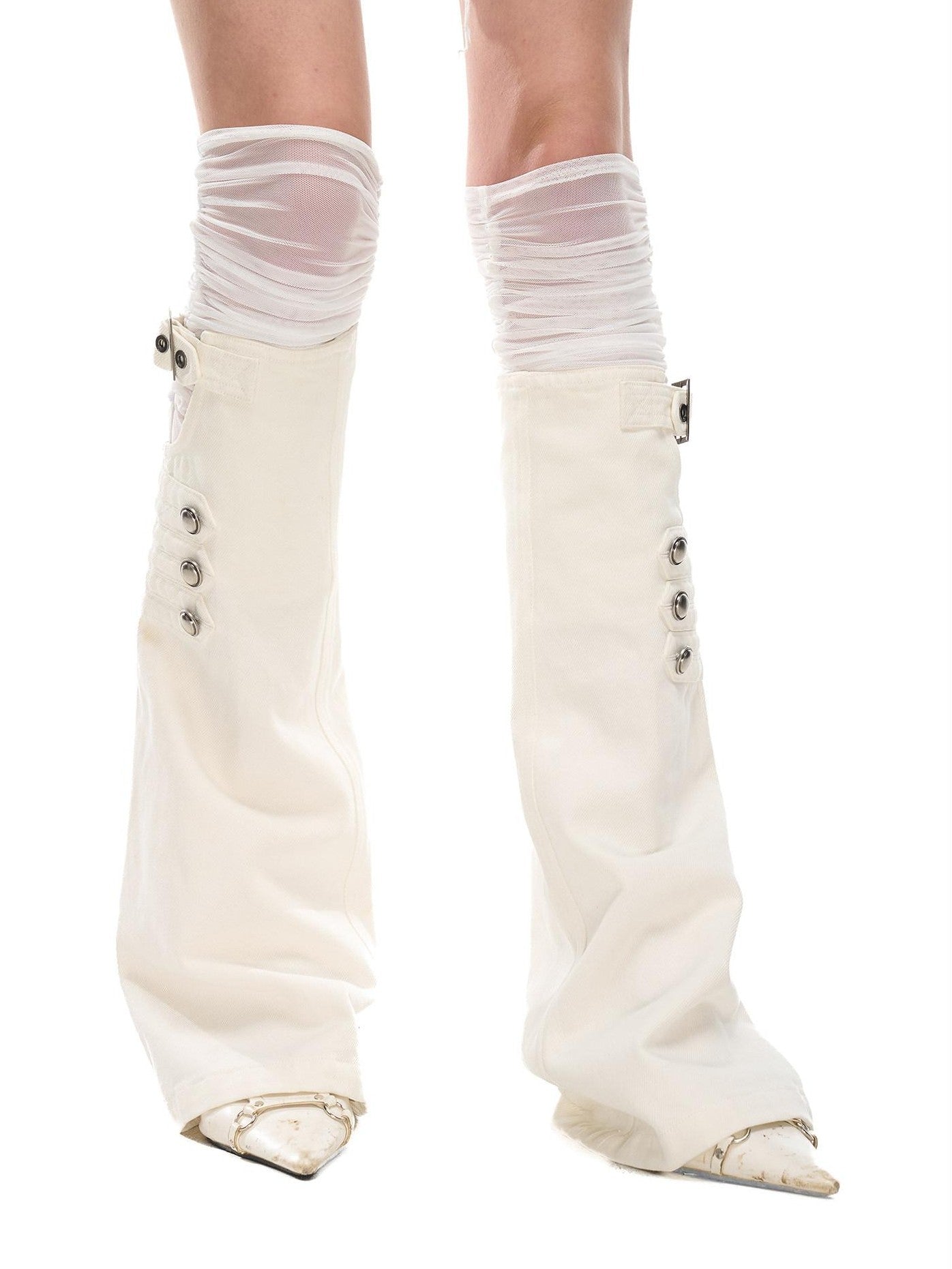 NORTH NODE Mesh Splice Washed Denim Micro Flare Women&