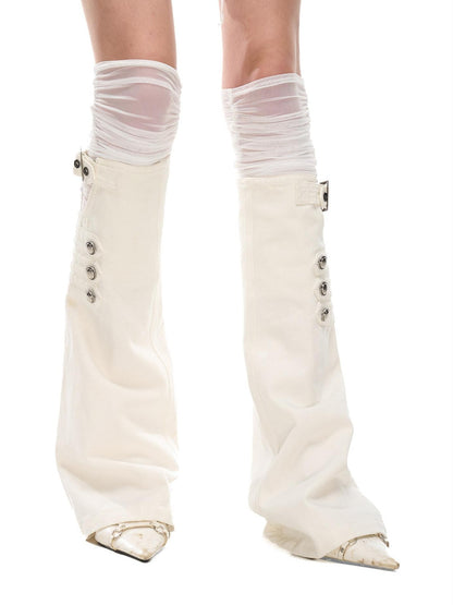NORTH NODE Mesh Splice Washed Denim Micro Flare Women&
