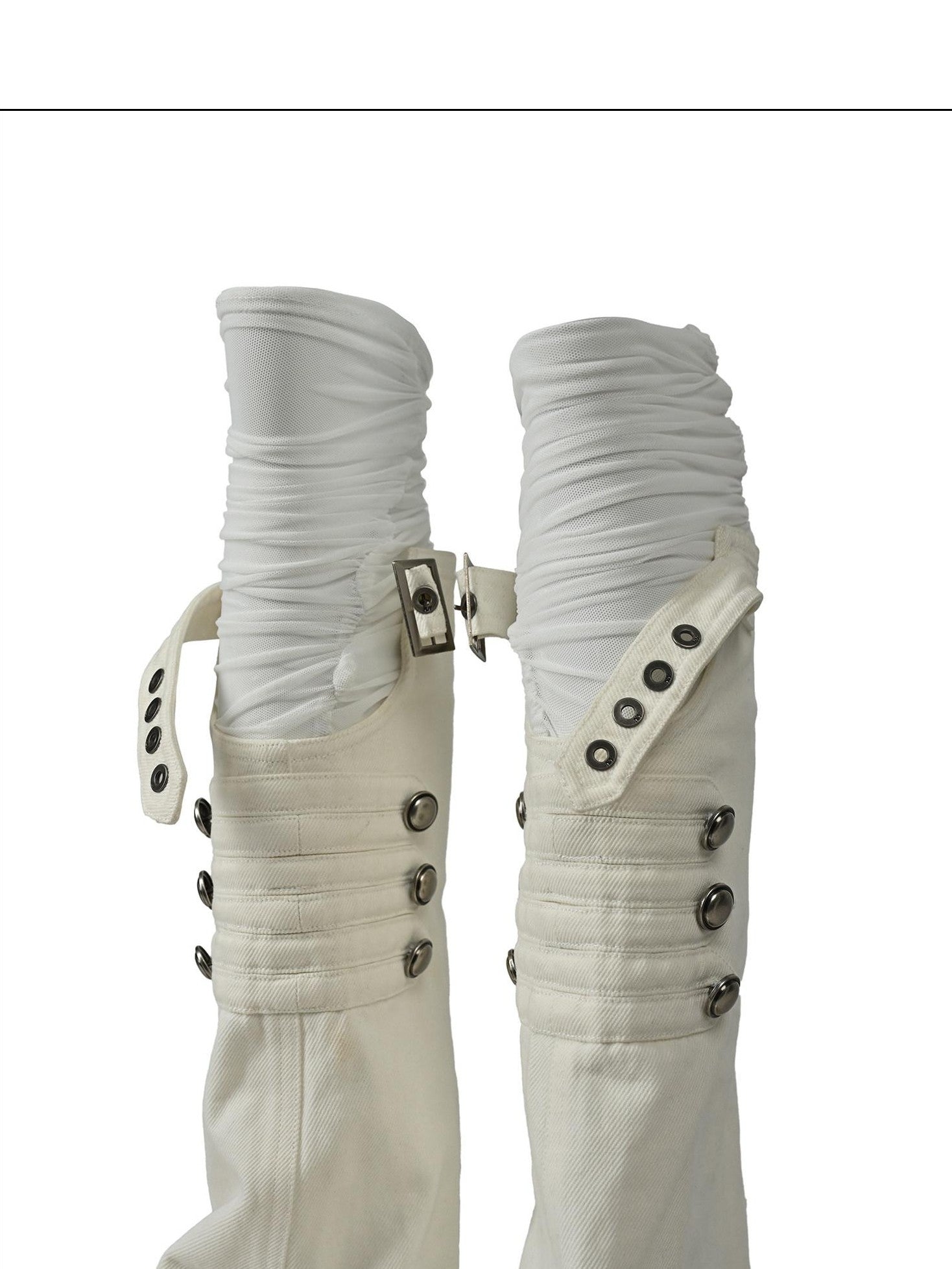 NORTH NODE Mesh Splice Washed Denim Micro Flare Women&