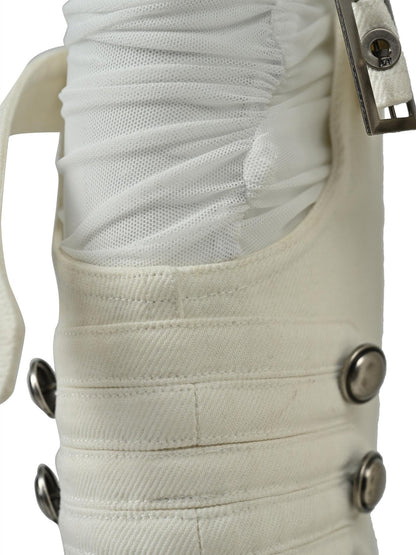 NORTH NODE Mesh Splice Washed Denim Micro Flare Women&