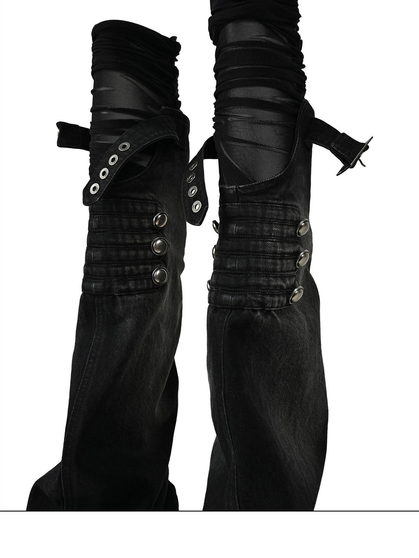 NORTH NODE Mesh Splice Washed Denim Micro Flare Women&