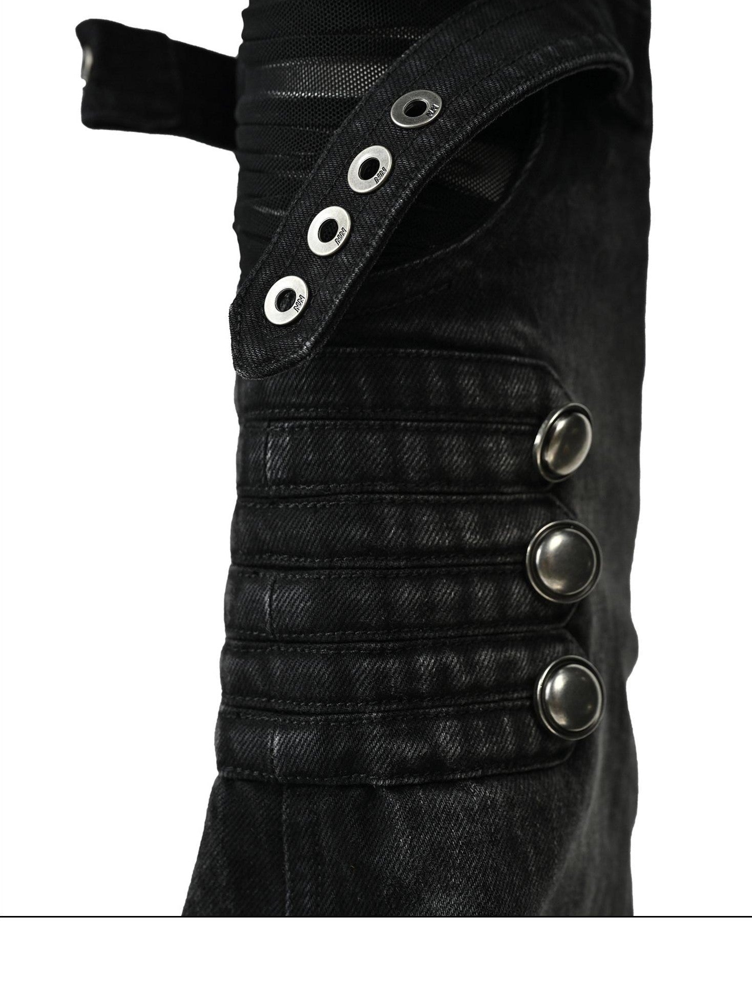NORTH NODE Mesh Splice Washed Denim Micro Flare Women&