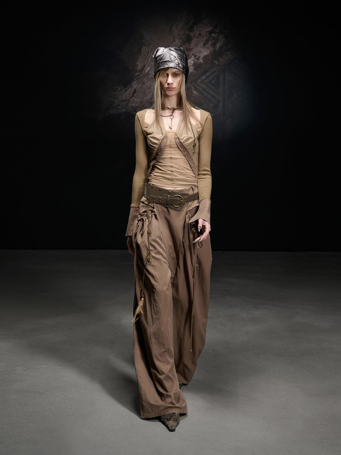 NORTH NODE Mesh Spliced Asymmetric Halter Tie Women&