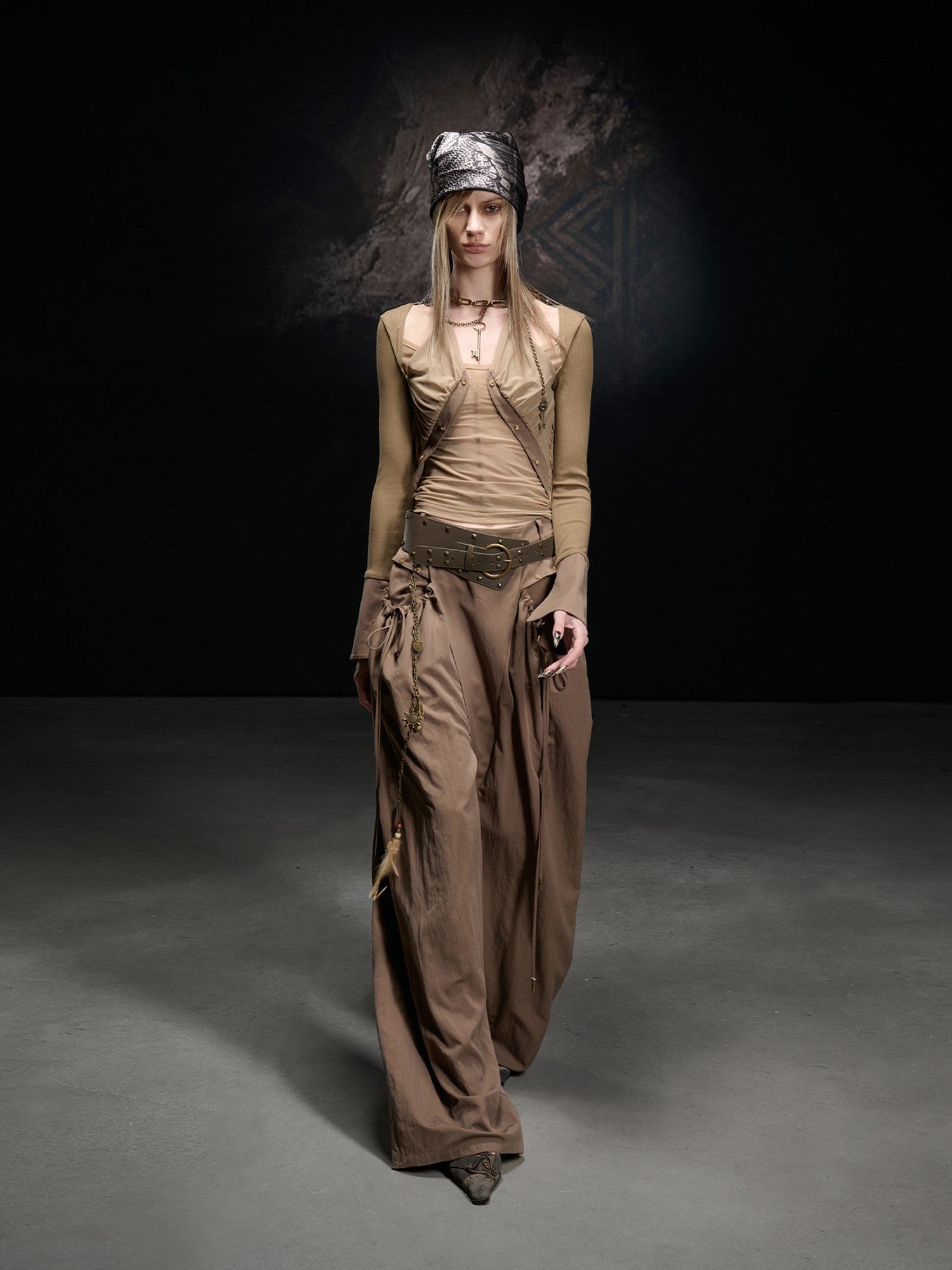 NORTH NODE Mesh Spliced Asymmetric Halter Tie Women&