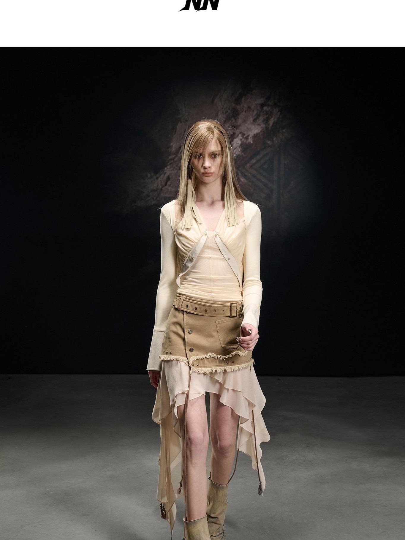 NORTH NODE Mesh Spliced Asymmetric Halter Tie Women&