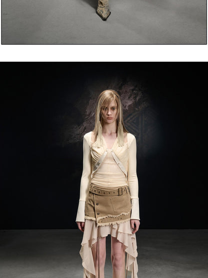 NORTH NODE Mesh Spliced Asymmetric Halter Tie Women&