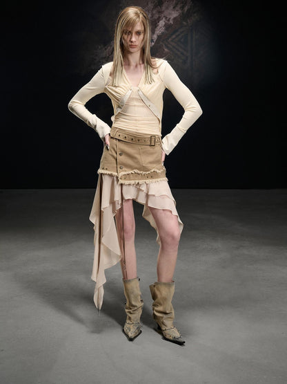 NORTH NODE Mesh Spliced Asymmetric Halter Tie Women&