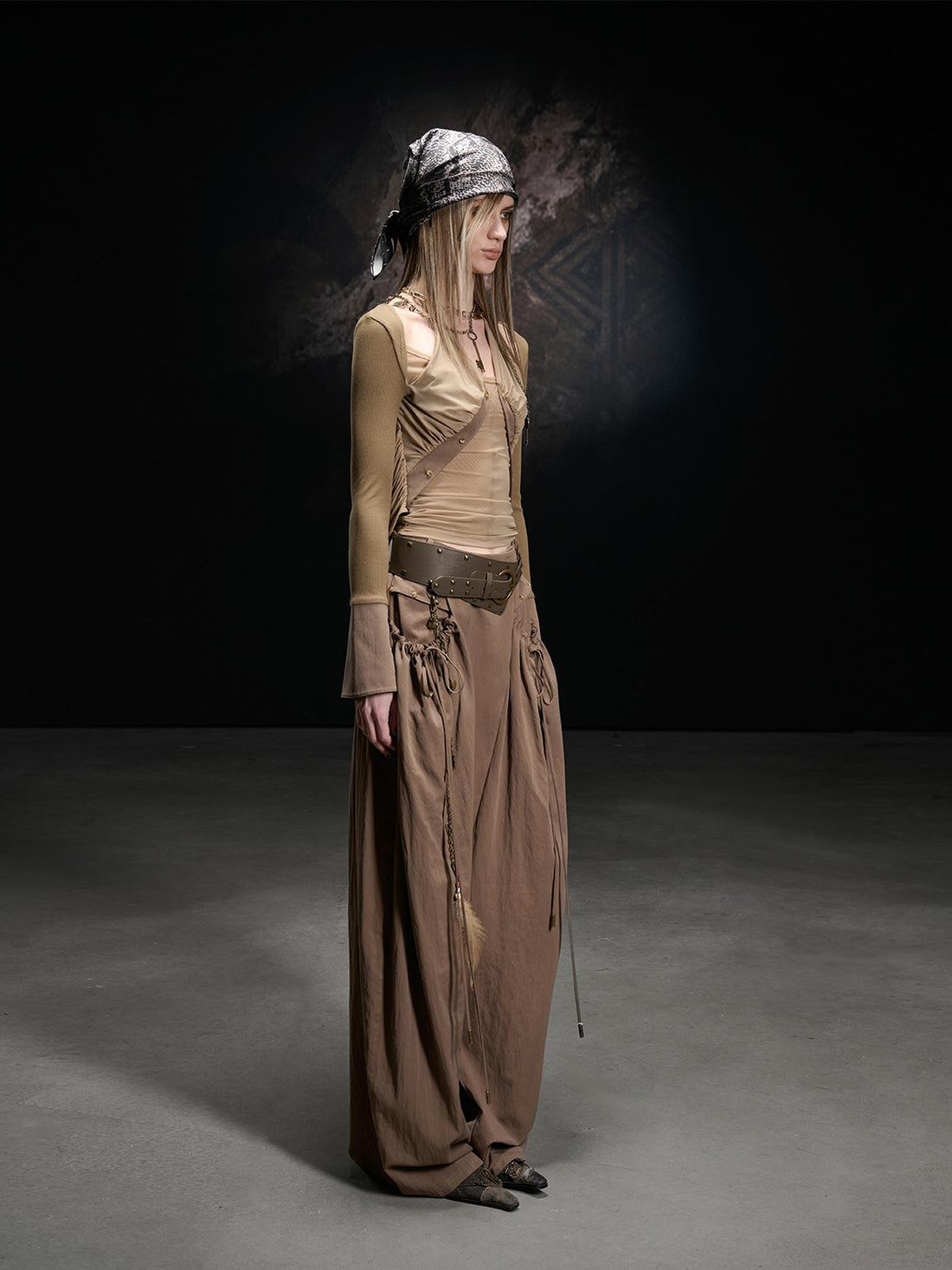 NORTH NODE Mesh Spliced Asymmetric Halter Tie Women&