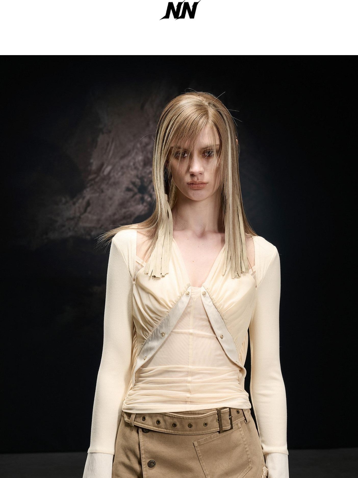 NORTH NODE Mesh Spliced Asymmetric Halter Tie Women&