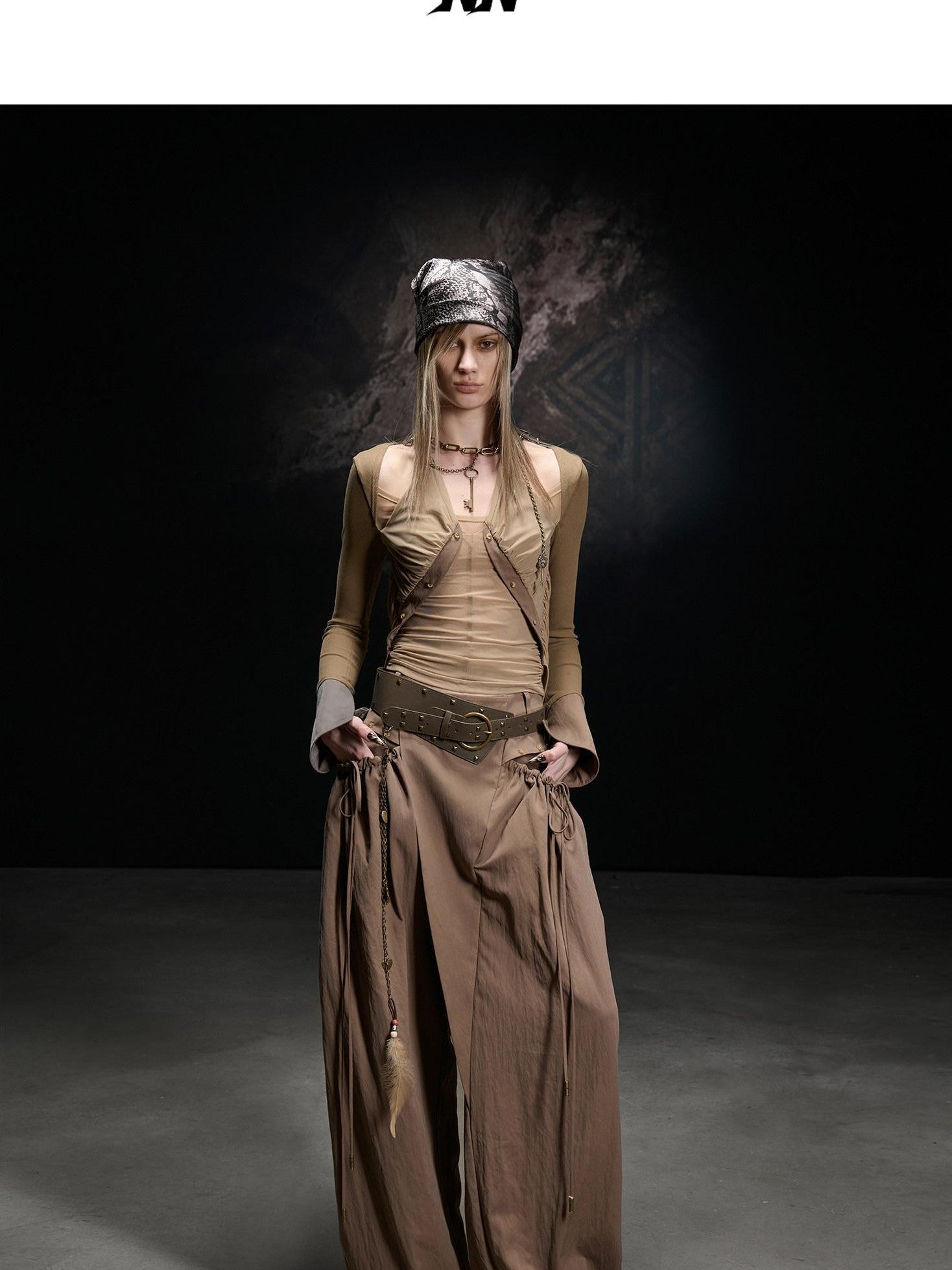 NORTH NODE Mesh Spliced Asymmetric Halter Tie Women&