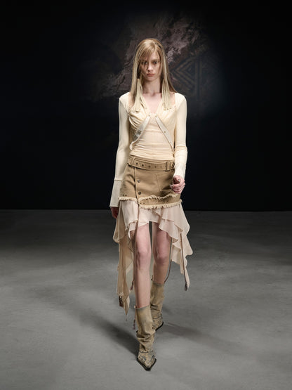 NORTH NODE Mesh Spliced Asymmetric Halter Tie Women&