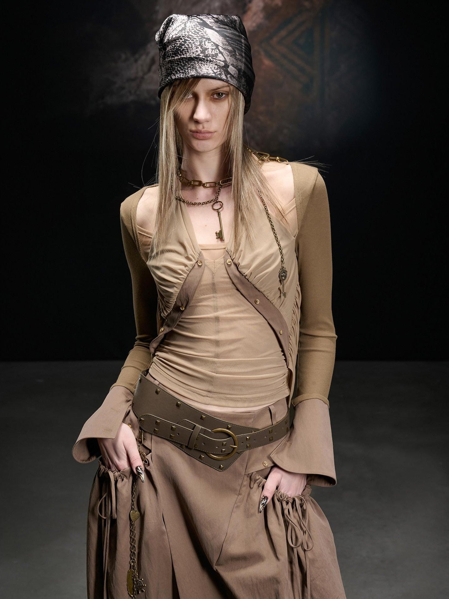 NORTH NODE Mesh Spliced Asymmetric Halter Tie Women&