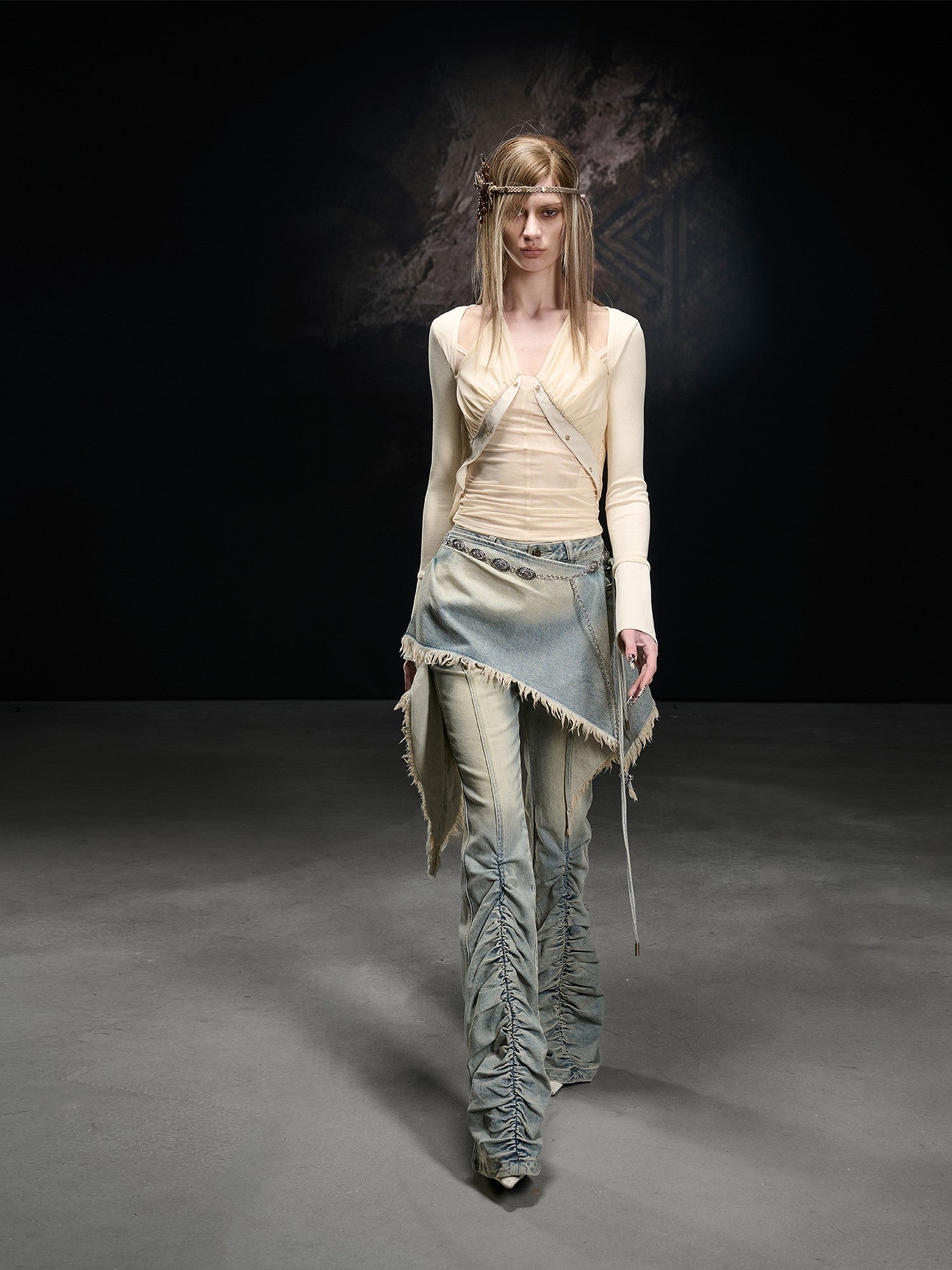 NORTH NODE Mesh Spliced Asymmetric Halter Tie Women&