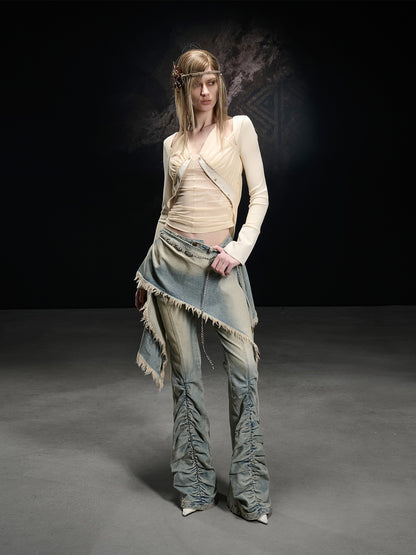 NORTH NODE Mesh Spliced Asymmetric Halter Tie Women&