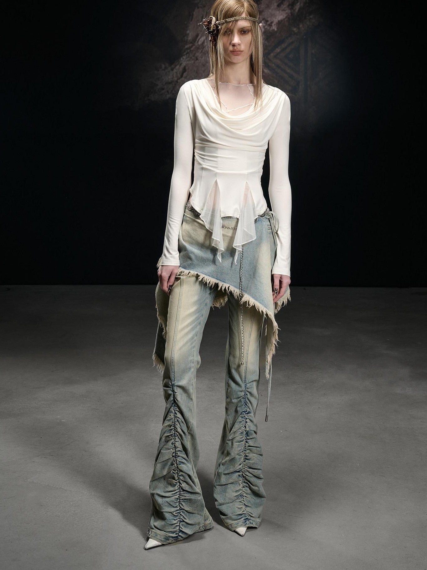 NORTH NODE Mesh Spliced Scoop Neck Slim Fit Women&