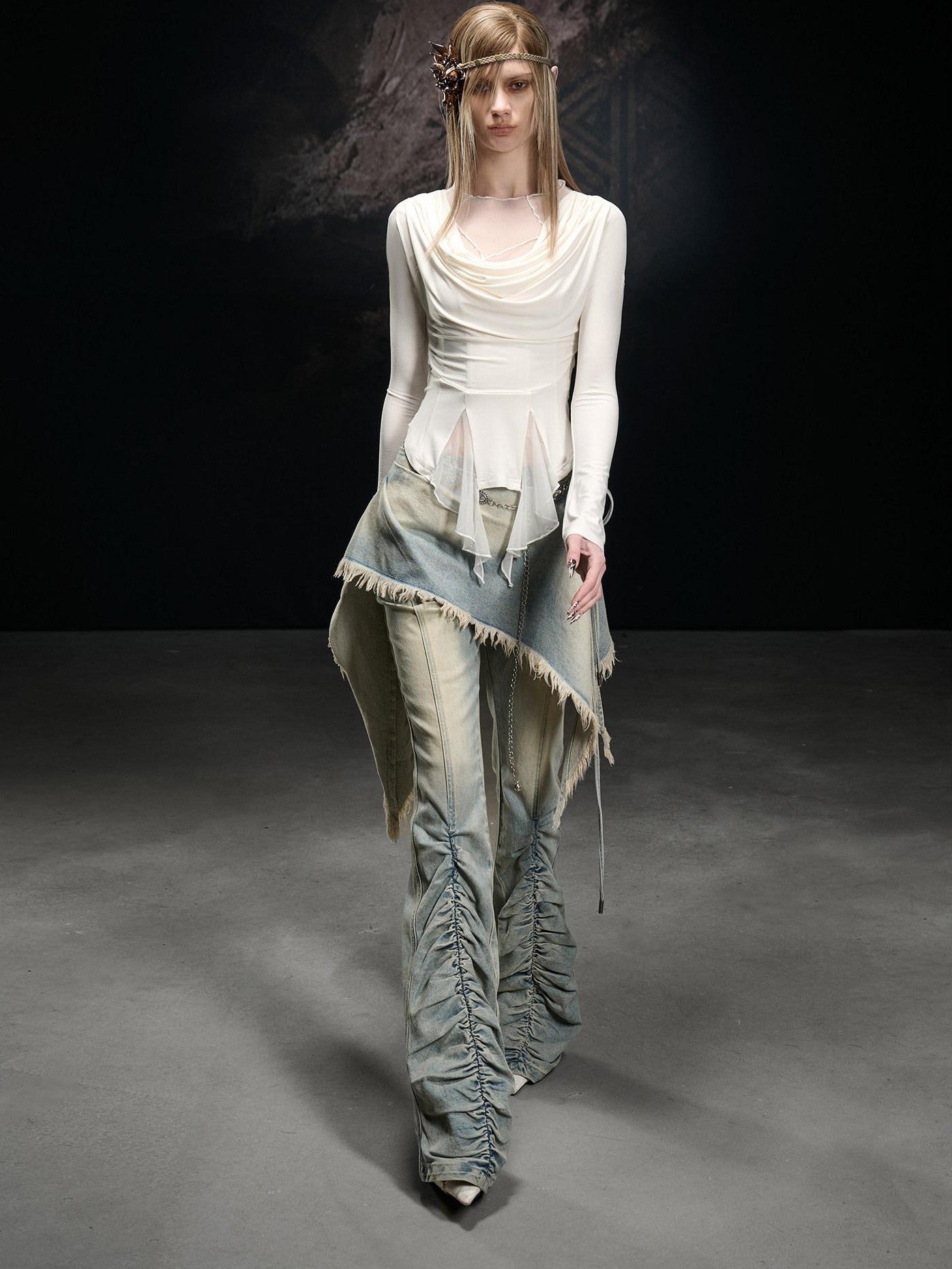 NORTH NODE Mesh Spliced Scoop Neck Slim Fit Women&
